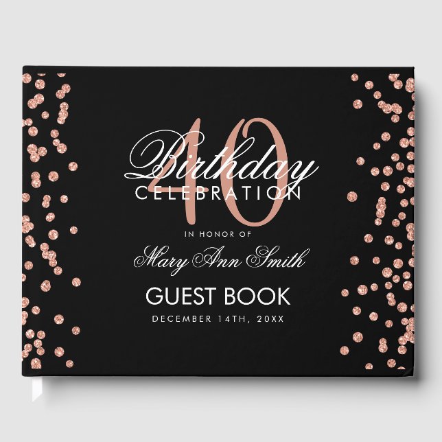 Livre D'or Rose Gold 40e anniversaire Confetti Noir (Recto)
