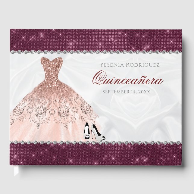 Livre D'or Rose Gold Burgundy Sparkle Glam Quinceañera (Recto)