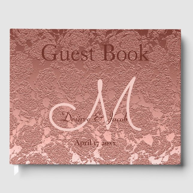 Livre D'or Rose Gold Elegant Mariage Réception Monogramme (Recto)