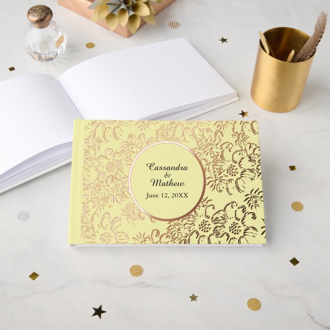 Livre D'or Rose Gold Foil Daisées Floral Jaune Mariage (Recto ouvert)