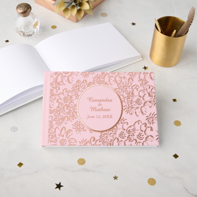 Livre D'or Rose Gold Foil Daisées Floral Pink Mariage (Recto ouvert)