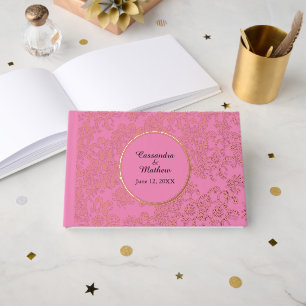 Livre D'or Rose Gold Foil Daisées Floral Pink Mariage