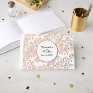 Livre D'or Rose Gold Foil Daisies Floral Blanc Mariage