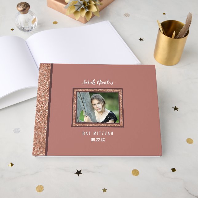 Livre D'or Rose Gold pour Bat Mitzvah Photo d'occasion spécia (Recto ouvert)