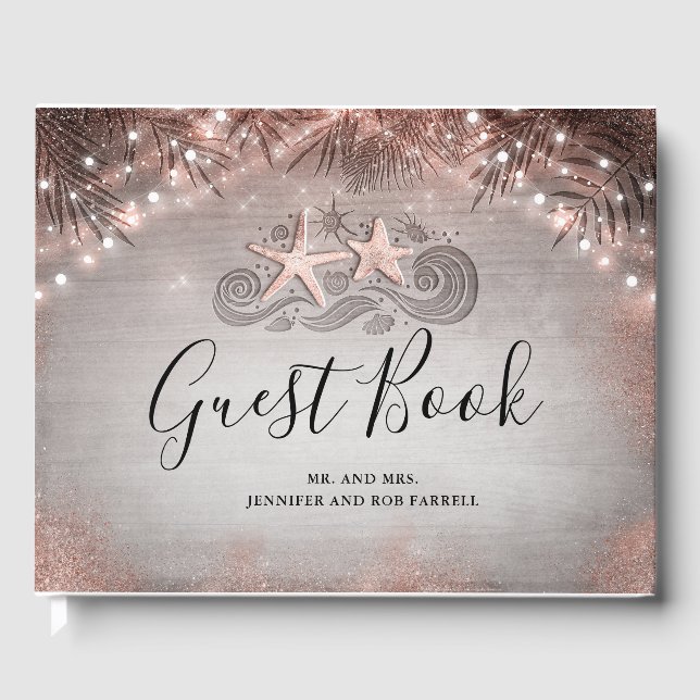 Livre D'or Rose Gold Starfish Plage tropicale Mariage (Recto)
