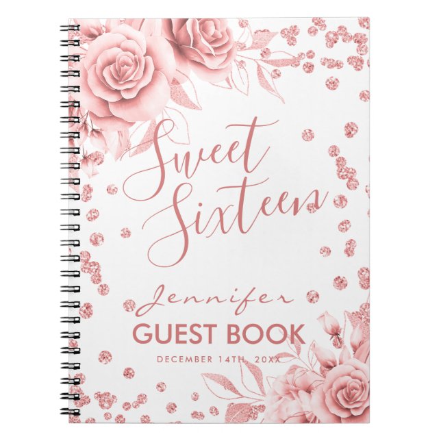 Livre d'or Rose Gold Sweet 16 Parties scintillant  (Devant)