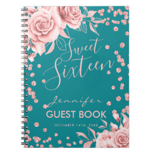 Livre d'or Rose Gold Turquoise Sweet 16 Parties sc