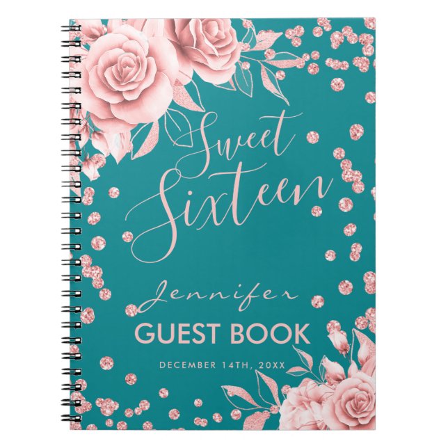 Livre d'or Rose Gold Turquoise Sweet 16 Parties sc (Devant)