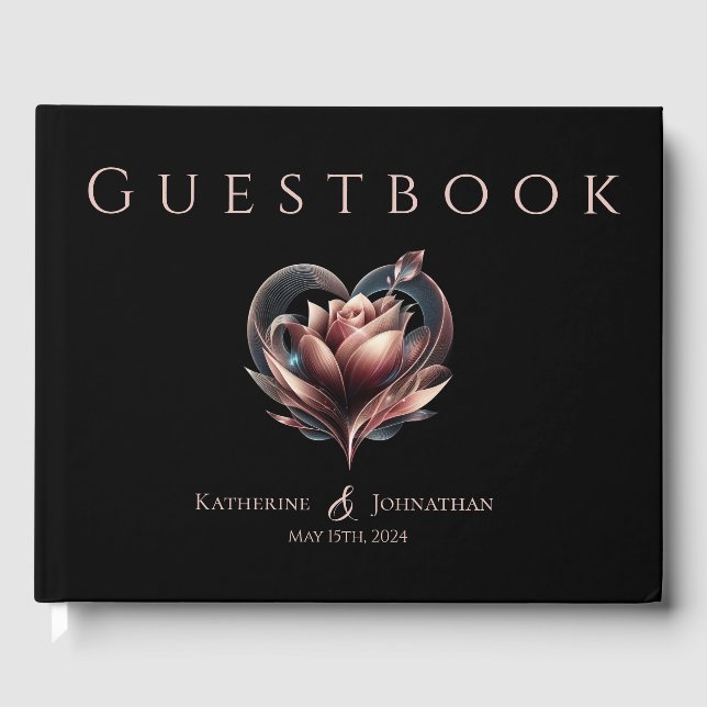 Livre D'or Rose moderne avec Mariage de coeur (Recto)