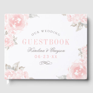 Livre D'or Rose Monogramme Aquarelle Rose Pâle Mariage