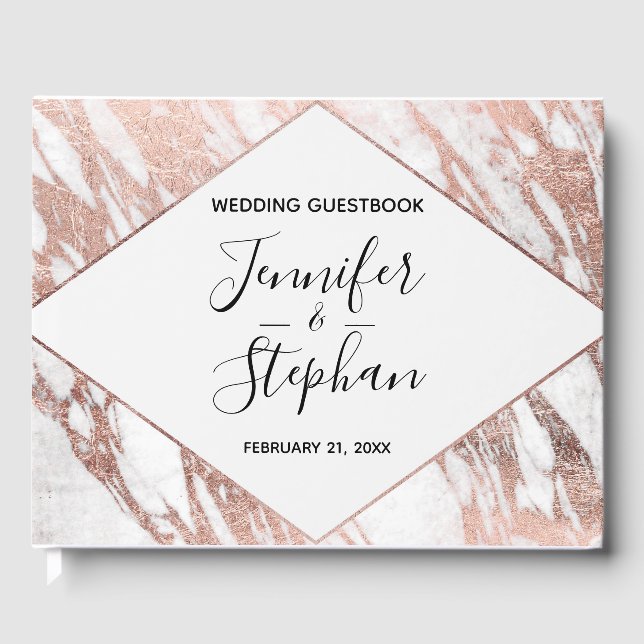Livre D'or Rose or blanc marbre moderne Mariage (Recto)