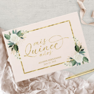 Livre D'or Rose Pâle & Or Feuille Florale Quinceañera