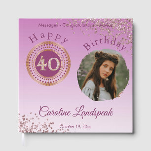 Livre D'or Rose photo personnalisé Parties scintillant or 40e