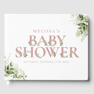 Livre D'or Rose Poussiéreuse Baby Shower Lettre de Verdure