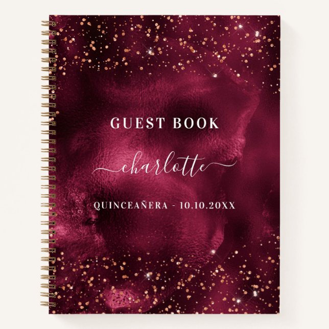 Livre d'or rose Quinceanera bordeaux parties scint (Devant)