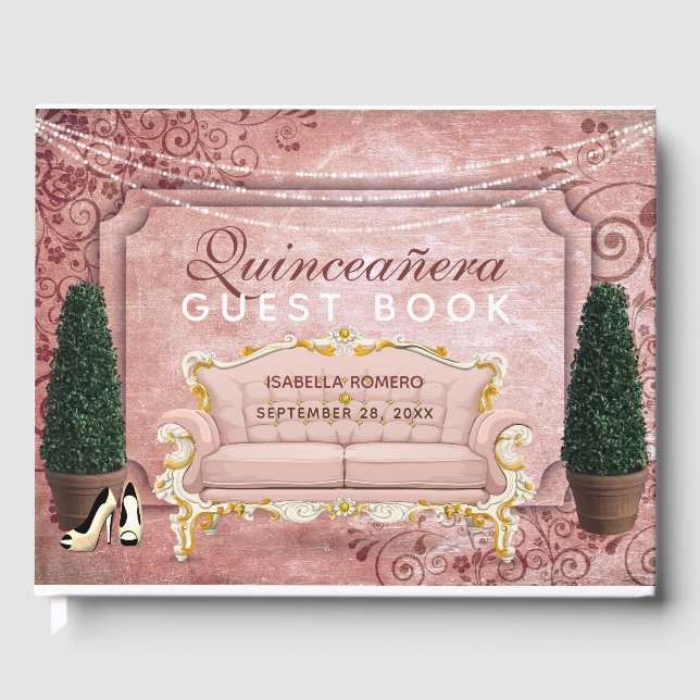 Livre D'or Rose Rose Gold Topiaire Jardin Quinceañera (Recto)