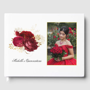 Livre D'or Rose rouge et or vintage pour Quinceañera en photo