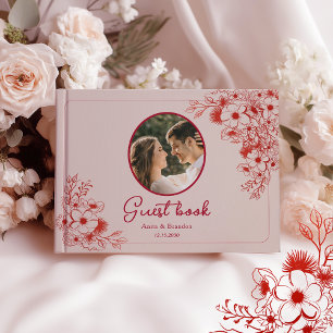 Livre D'or Rose Rouge Floral Photo Mariage