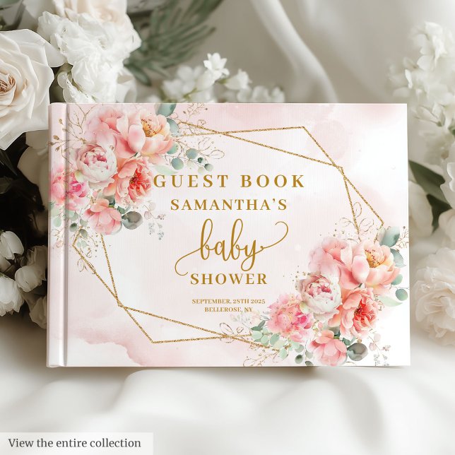 Livre d'or rose vif élégant baby shower (Stylish blush pink gold baby shower guest book)