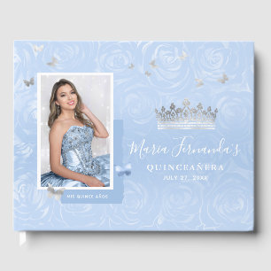 Livre D'or Roses Bébé Bleu Lumière Argentée Photo Quinceanera