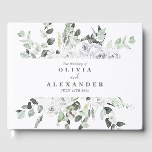 Livre D'or Roses blanches et verdure élégante mariage florale