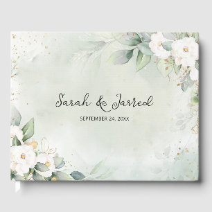 Livre D'or Roses blanches Eucalyptus Feuilles
