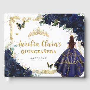 Livre D'or Roses Fleur de Princesse Navy Blue Quinceanera Or