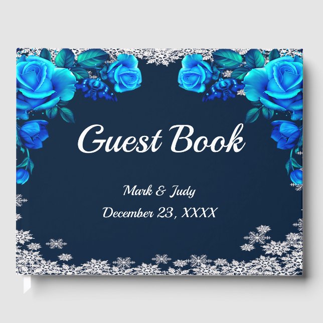 Livre D'or Roses Flocon de Neige Bleu Clair Noël (Recto)