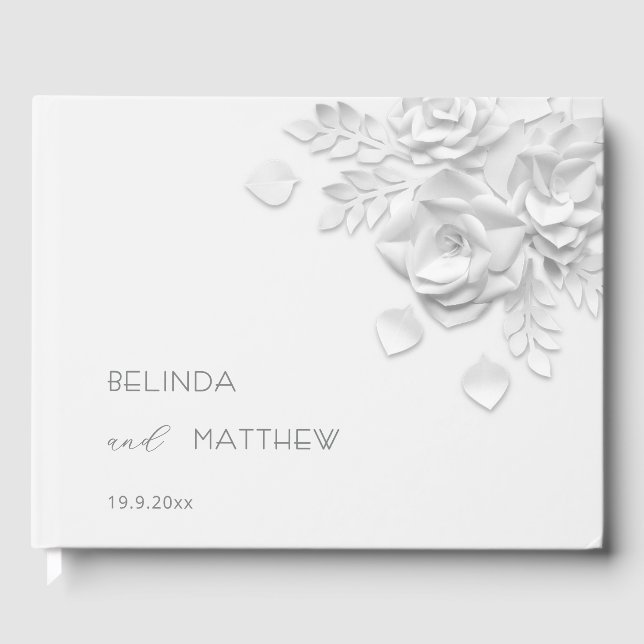Livre D'or Roses Florales 3D Blanches | Mariage (Recto)