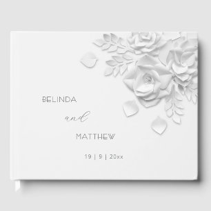 Livre D'or Roses Florales 3D Blanches   Mariage