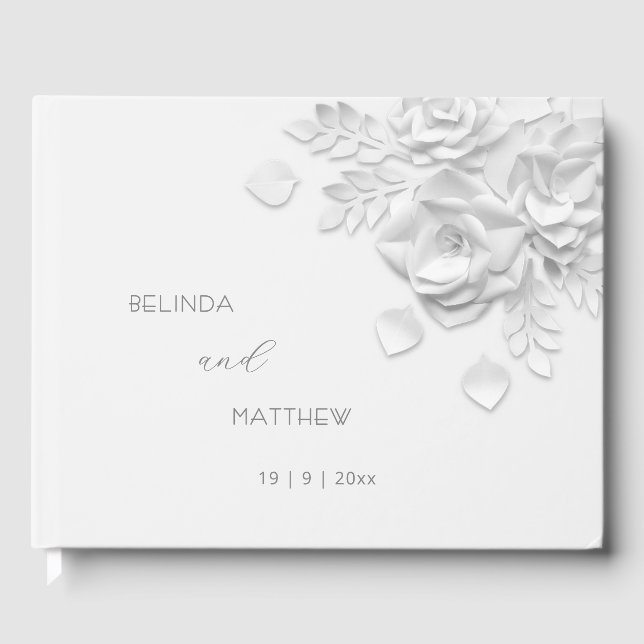 Livre D'or Roses Florales 3D Blanches | Mariage (Recto)
