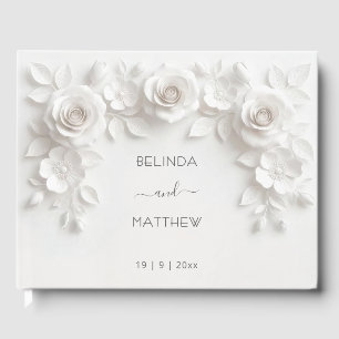 Livre D'or Roses Florales 3D Blanches   Mariage