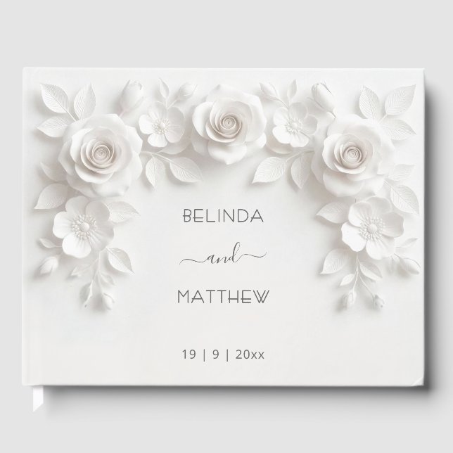 Livre D'or Roses Florales 3D Blanches | Mariage (Recto)
