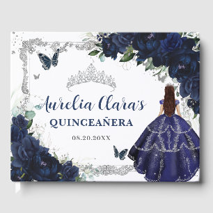 Livre D'or Roses Florales Bleu Nuit Princesse Quinceañera 15 