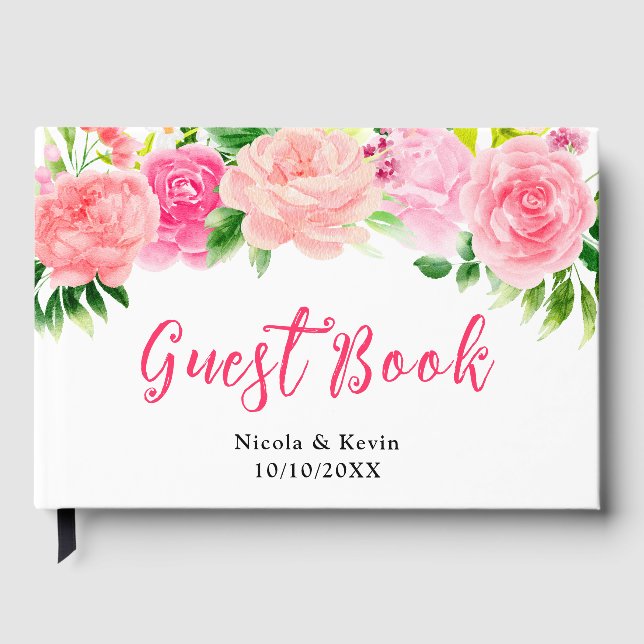 Livre D'or Roses roses avec feuillage pour mariage (Recto)