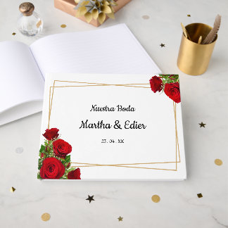 Livre D'or Roses Rouges Élégantes Mariage Espagnol Traditionn