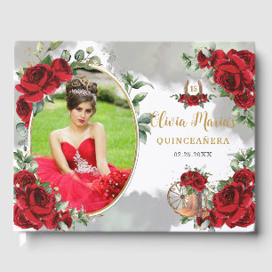 Livre D'or Roses rouges Floral Charro Bottes Quinceanera Phot