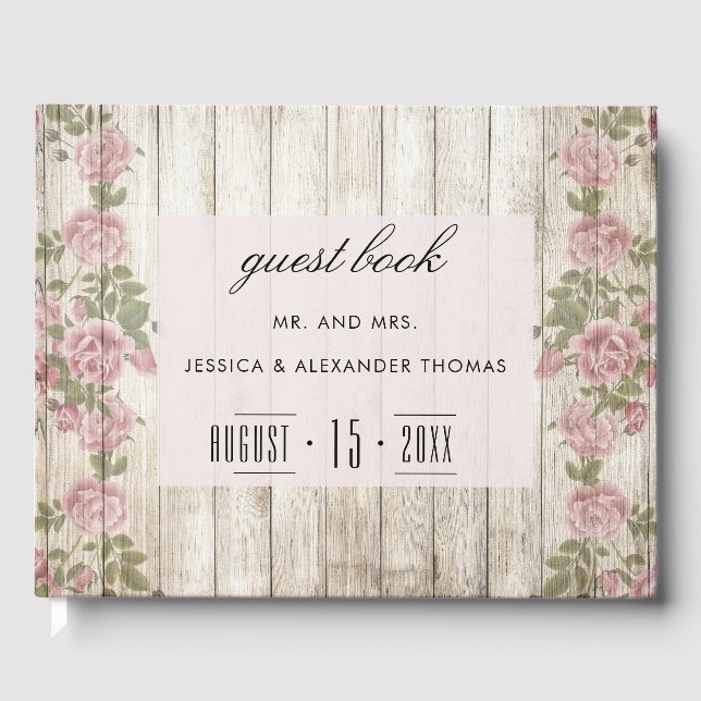 Livre D'or Roses Rustiques sur Mariage en Bois (Recto)