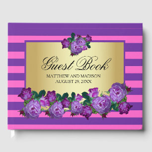 Livre D'or Roses violets et Mariage personnalisé or