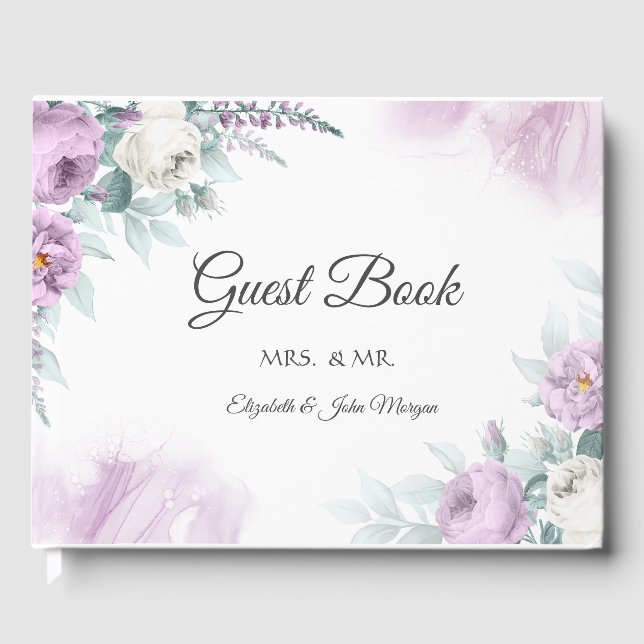 Livre D'or Roses violettes à l'aquarelle (Recto)