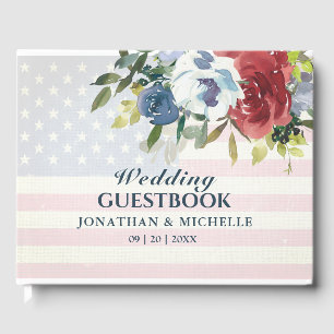Livre D'or Rouge Blanc Bleu Floral USA Drapeau Aquarelle Mari