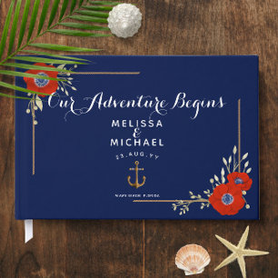 Livre D'or Rouge blanc et bleu Anémones ⚓️ Mariage nautique