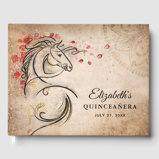 Livre D'or Rouge et Or Ranchera Rustique Mexicaine Quinceaner (Recto)