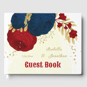 Livre D'or rouge foncé & bleu marine fleurs or mariage