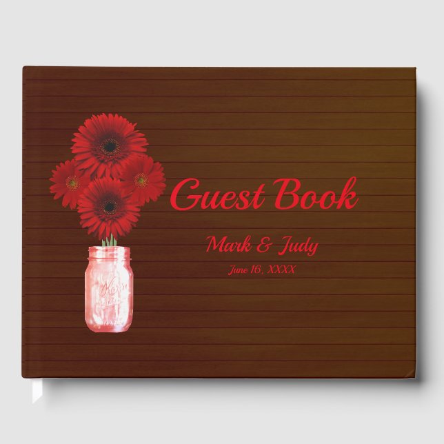 Livre D'or Rouge foncé Floral Mason Jar Mariage (Recto)