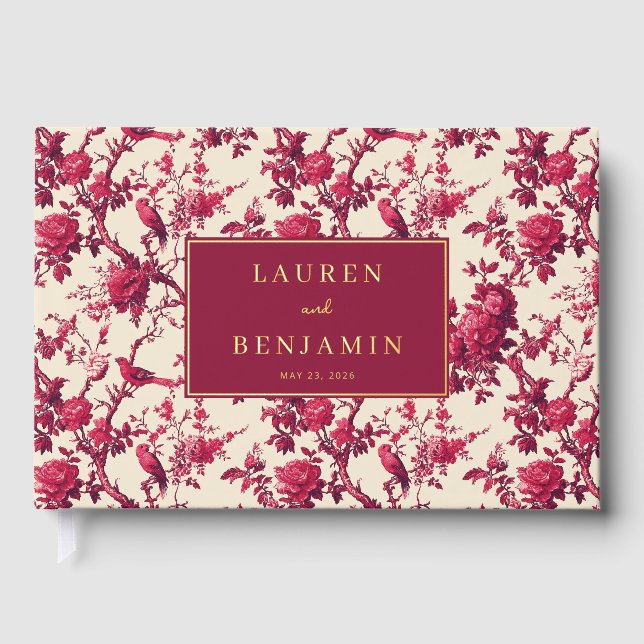 Livre D'or Rouge romantique, fleurs et oiseaux (Recto)
