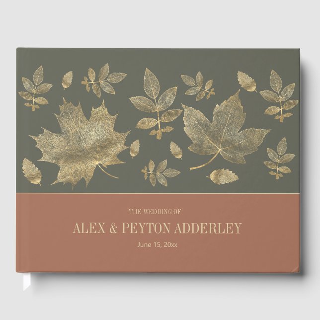 Livre D'or Rouille Moss Green Gold Automne Feuilles Mariage (Recto)