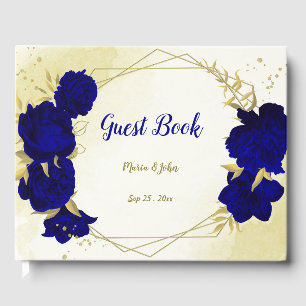 Livre D'or Royal bleu fleurs or feuilles