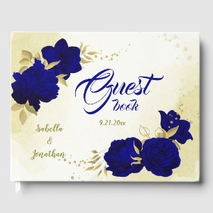 Livre D'or Royal bleu fleurs or feuilles