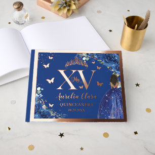 Livre D'or Royal Blue Floral Brown fille Quinceañera Rose or